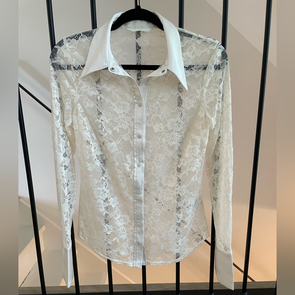 H&M White Lace Button-Down Shirt